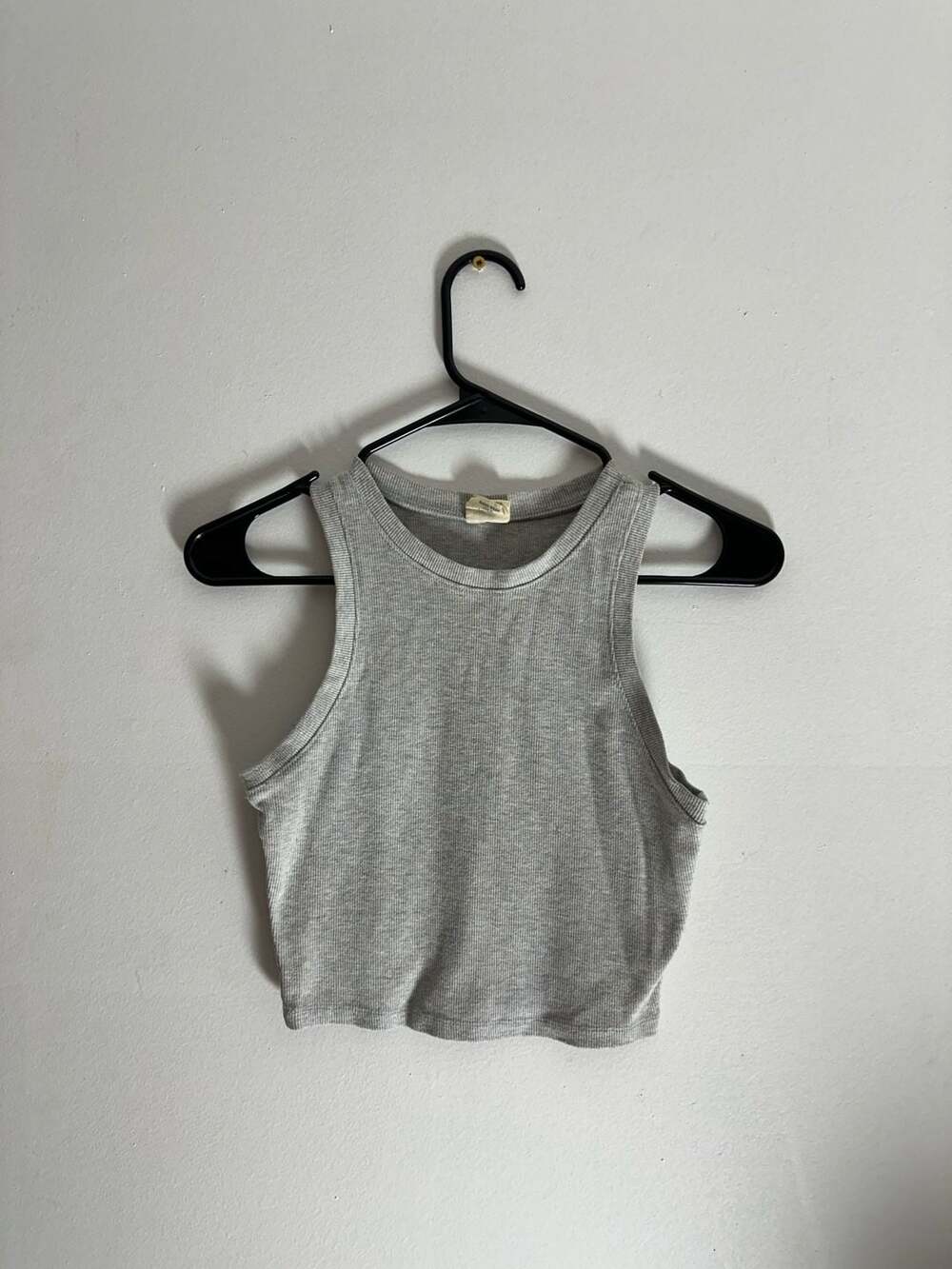 Destined Grey Ribbed High Neck Crop Tank Top, Size Medium
